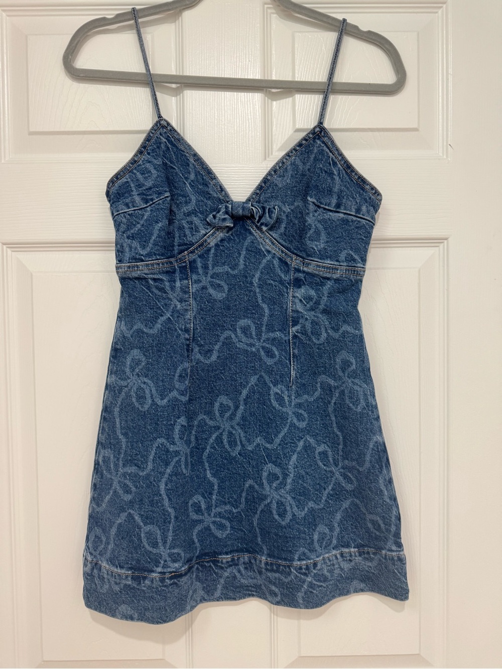 LoveShackFancy Blue Denim Mini Dress with Tie-Front